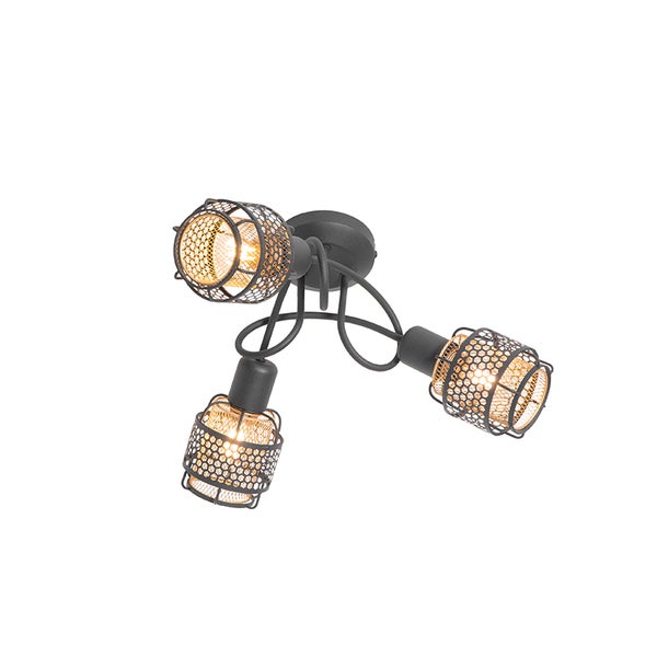 Deckenleuchte mit drei Leuchten mit Lampenschirmen aus Metallgitter