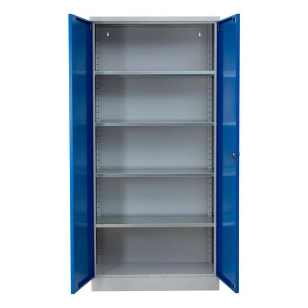 PROREGAL Stahlschrank Bee 9 Fachböden HxBxT 195 x 92 x 42 cm Pulverbeschichtetes Fachbodenmaterial Grau & Blau