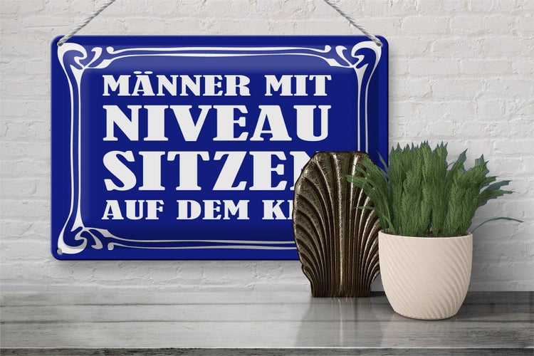 Blechschild Spruch 30x20cm Männer mit Niveau sitzen auf Klo