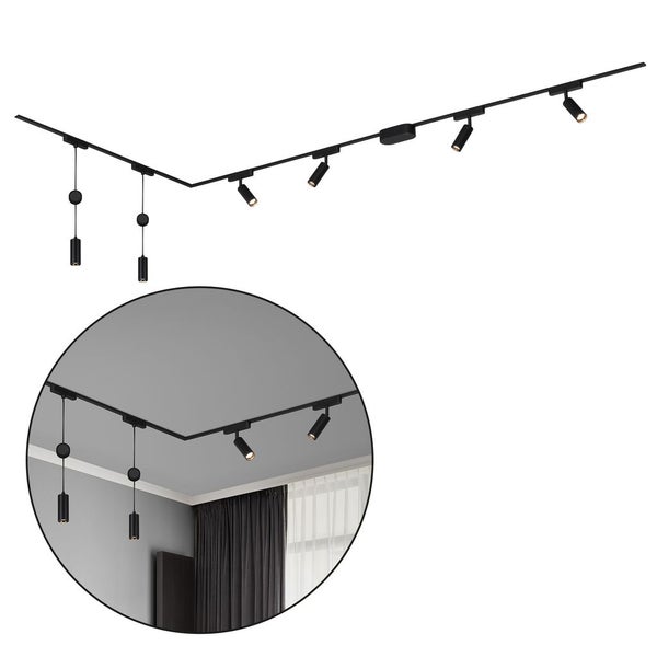 Briloner Luxtrail Schienensystem, Komplettset, 4x LED Spots, 2x LED Pendel, Schwenkbar, Höhenverstellbar, Schwarz, 3m