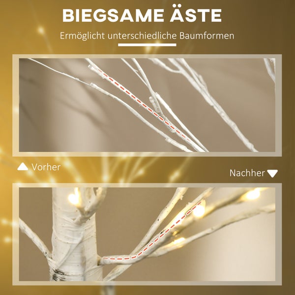 HOMCOM 150 cm Kunstbaum, Birkenbaum mit LED, Weihnachtsbaum Birken, Weihnachtsdeko Kunstbirke für Party, Geburtstag, Hochzeit