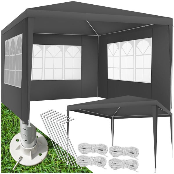 Pavillon tectake Baraban inklusive Spannseile und Heringe 3 x 3 m grau