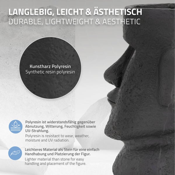 ML-Design Pflanztopf Osterinsel Figur 26x23x43 cm Anthrazit, Harz Moai-Kopf Skulptur, Innen- und Außenstatue, massiv, Pflanzgefäß Blumentopf Übertopf Gesicht Pflanzer Gartendeko Vase Urne für Pflanzen