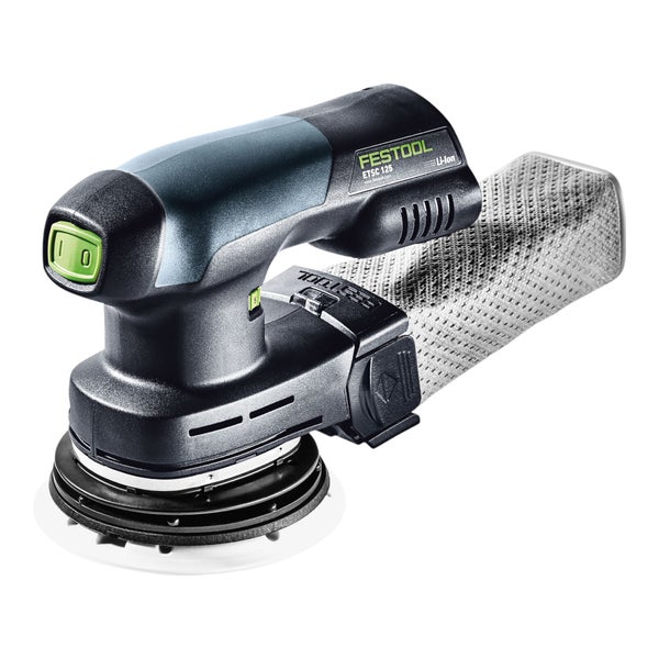 Festool Akku-Exzenterschleifer ETSC 125 mit Staubfangbeutel und Lithium Ionen Akku.