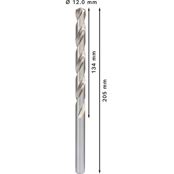 Bohrer mit einer Größe von 12 Millimetern und einer Länge von 205 Millimetern.