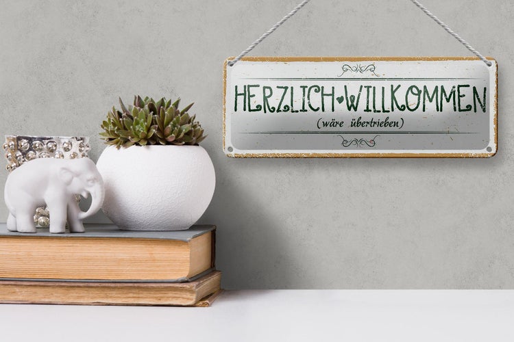 Blechschild Spruch 27x10cm Herzlich Willkommen wäre übertrieben