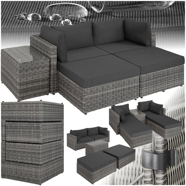 Rattan Lounge tectake San Domino mit Sicherheitsglasplatte mit Aluminiumgestell hellgrau/dunkelgrau