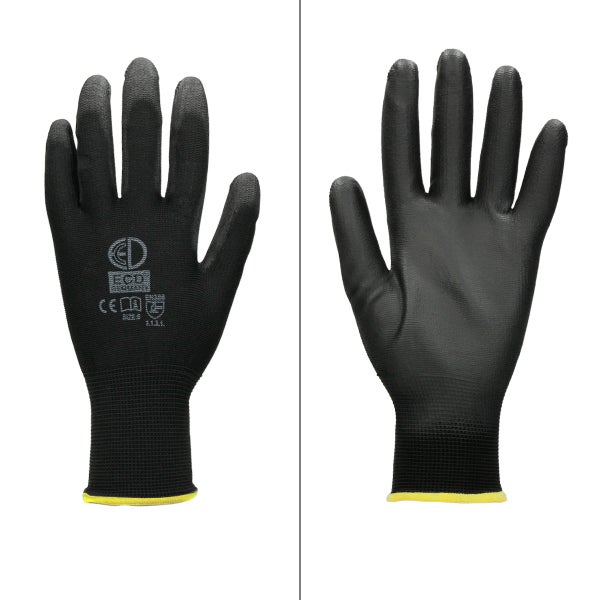 ECD Germany 1 Paar Arbeitshandschuhe mit PU-Beschichtung, Größe 8-M, Schwarz, atmungsaktiv, rutschfest, robust, Mechanikerhandschuhe Montagehandschuhe Schutzhandschuhe Gartenhandschuhe Handschuhe