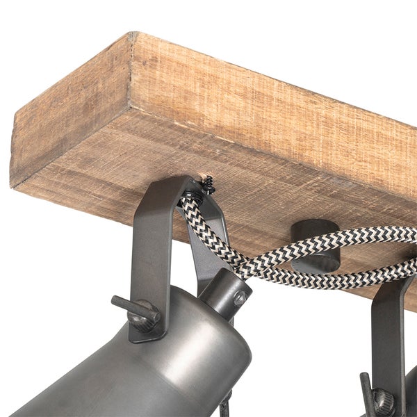 Deckenleuchte mit Holzsockel und Metallelementen