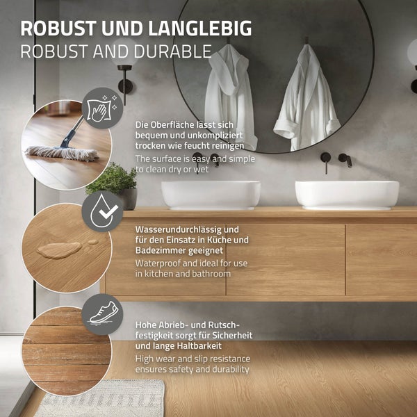 ML-Design Deluxe PVC Bodenbelag, Selbstklebende Vinyl-Dielen, Vinylboden, 91,5 cm x 15,3 cm x 2 mm, Dicke 2 mm, 6,69m²/48 Dielen, Eiche Sundance, Holzoptik, rutschfest, wasserfest, Einfache Verlegung
