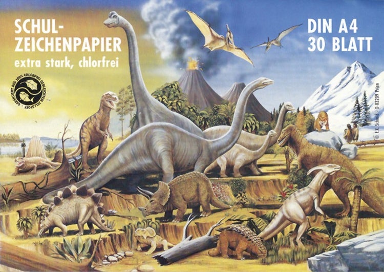 URSUS Zeichen und Künstlerbedarf Zeichenblock 120 g/m², DIN A4, 30 Blatt, hochweiß, Motiv: Dinosaurier