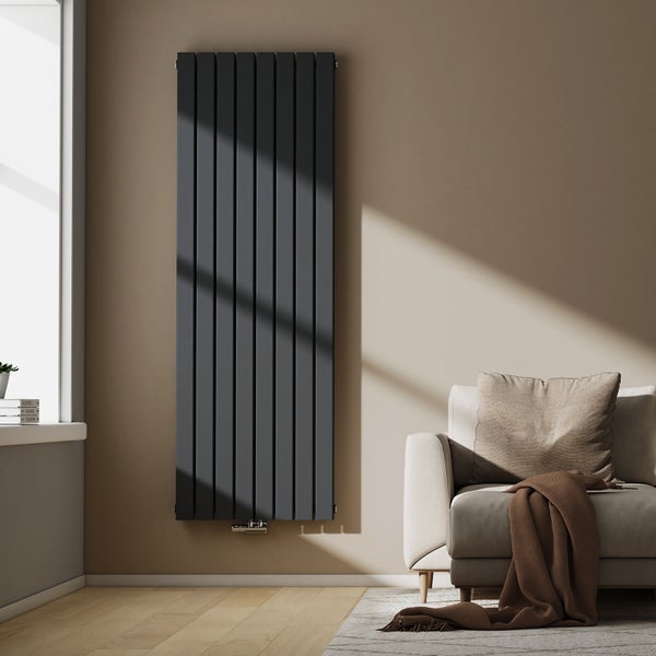 EMKE Heizkörper Flach Badheizkörper Design Paneelheizkörper Vertikal, Doppellagig, Mittelanschluss, designheizkoerper, 180x62cm, 2227W, Anthrazit