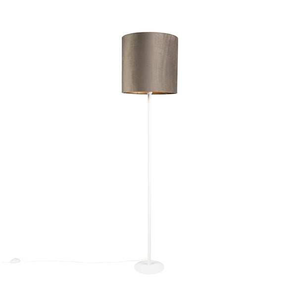 QAZQA - Modern Weiße Fütterungslampe mit taupefarbenem Schirm und Gold I Messingener Innenseite 40 cm - Simplo I Wohnzimmer I Schlafzimmer - Stahl Länglich - LED geeignet E27