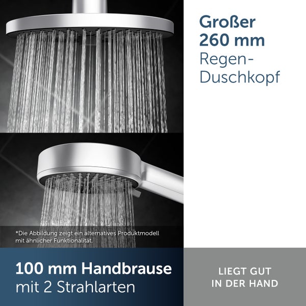 260 Millimeter Regendusche und 100 Millimeter Handbrause mit zwei Strahlarten