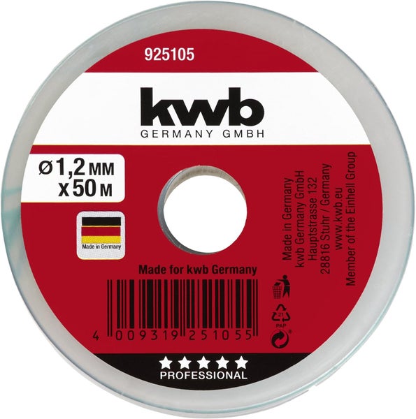 kwb Geflochtene Nylon-Richtschnur, 1,2 mm Ø, grün - Ideal für Horizontales und Vertikales Ausrichten von Steinen und Maurerziegeln - Robust und Langlebig für Präzise Bauarbeiten