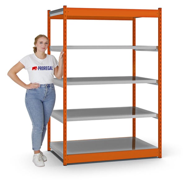 PROREGAL Fachbodenregal Stecksystem Vierkant-Profil Grundregal HxBxT 200 x 132,5 x 80 cm 5 Ebenen Einseitige Bauart Fachlast 200 kg Orange