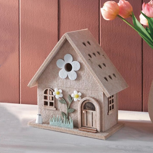 FRANK FLECHTWAREN|Filzhaus Frühlingszeit, 22 x 13,5 x 24,5 cm, POLYESTER, METALL, HOLZ