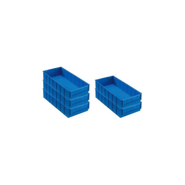 PROREGAL SparSet 5x Blaue Indurstriebox 400 B HxBxT 8,1 x 18,3 x 40 cm 4,7 Liter Sortimentskasten