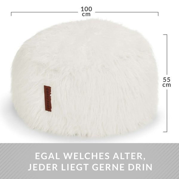 Green Bean Sitzsack Fellotpik mit Füllmaterial (EPS Perlen) - Indoor Maße ca 100 x 55 cm - Bean Bag Sitzkissen Sitzpuff Sitzsessel Bodenkissen Lounge Creme