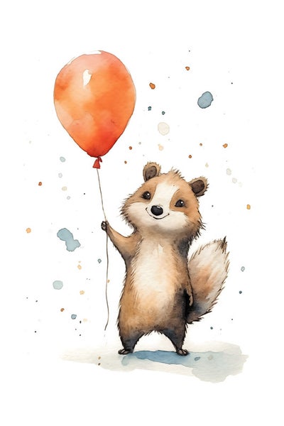 Aquarellillustration eines Murmeltiers mit Ballon