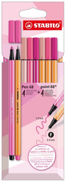 STABILO Filzstifte & Fineliner - Pen 68 & Point 88 - Shades of Pink, 8er Set