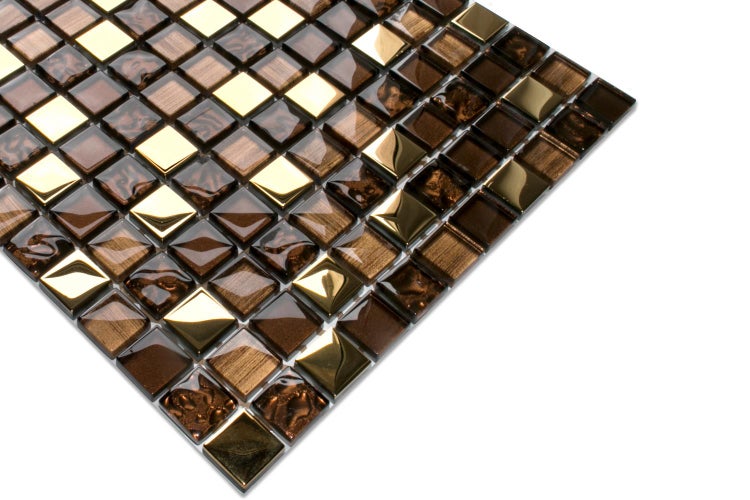 Glasmosaik auf Netz für Bad und Küche 30cm x 30cm  - Azteca Gold