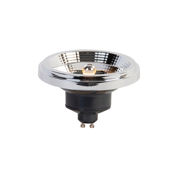 LED-Leuchtmittel mit GU10-Sockel und silbernem Reflektor.