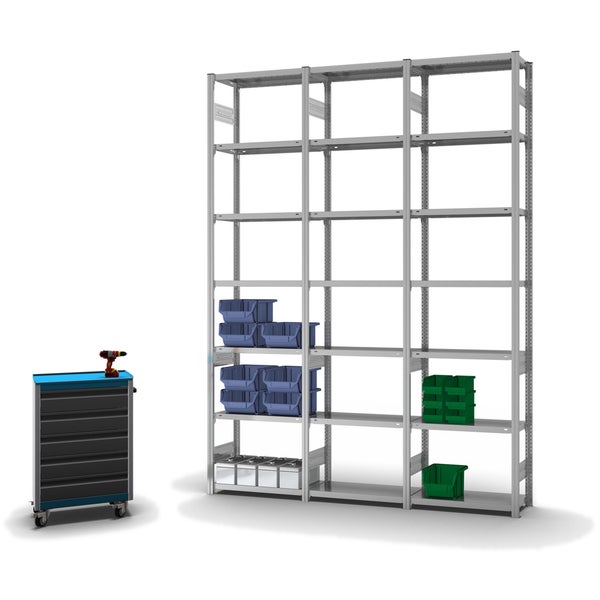 PROREGAL Fachbodenregal Stecksystem T-Profil Light-Duty Grundregal HxBxT 300 x 75 x 30 cm 7 Ebenen Fachlast 150 kg Beidseitig Nutzbar Verzinkt