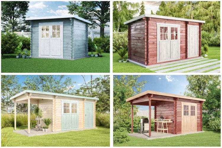 Alpholz Gartenhaus Korfu mit Anbau und Schleppdach Gartenhaus aus Holz in natur, Holzhaus mit 28 mm Wandstärke inklusive Schleppdach, Blockbohlenhaus mit Montagematerial imprägniert 5,6x2,3m