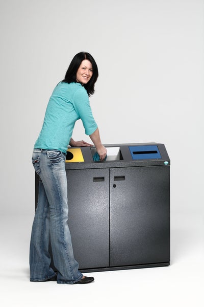 PROREGAL Selbstlöschende Wertstoffsammlstation Eckig Mit 3 Einsätzen 80 Liter Je Behälter HxBxT 97,5 x 108 x 37,5 cm Verzinkter Stahl Grau