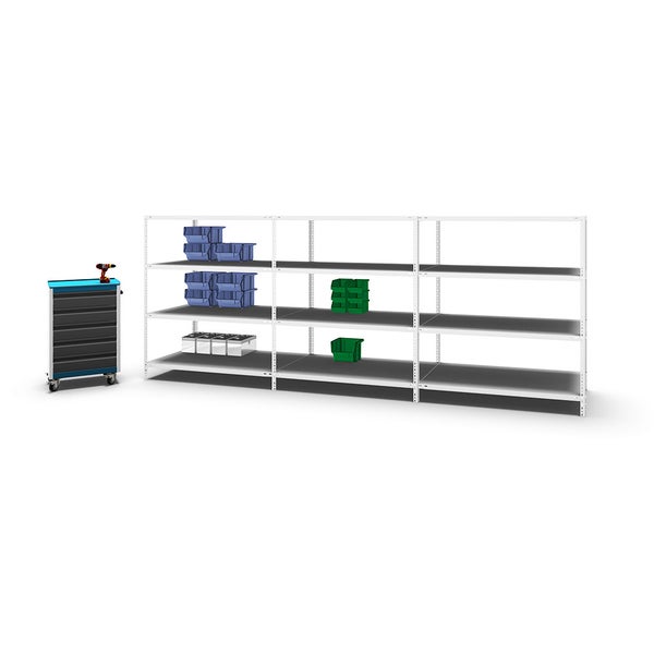 PROREGAL Fachbodenregal Schraubsystem Light-Duty Grundregal HxBxT 150 x 130 x 80 cm 4 Ebenen Fachlast 125 kg Beidseitig Nutzbar Lichtgrau