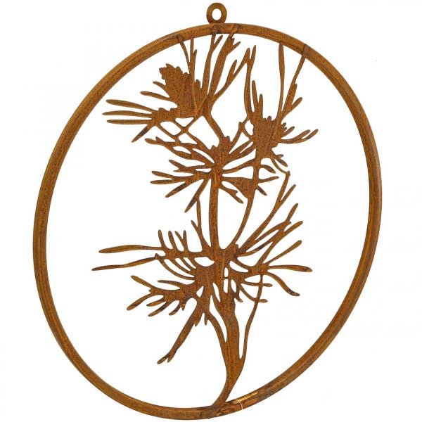 Dekorative Wanddekoration aus Metall mit Pflanzenmotiv in einem ovalen Rahmen