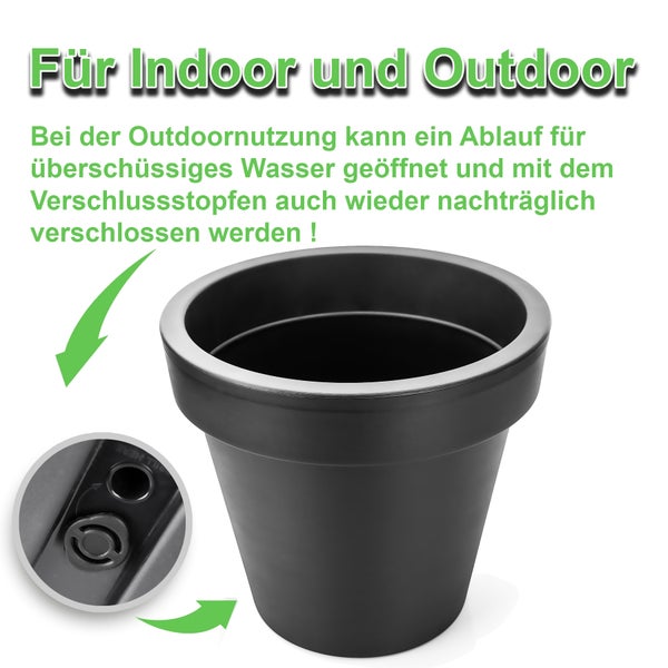 BigDean 3x Blumentopf XXL ø60 cm Classic anthrazit - mit 360 Grad Rollen wiederverschließbarer Wasserablauf - wetterfest bruchsicherer Kunststoff - Pflanzkübel groß Außen & Innen geeignet