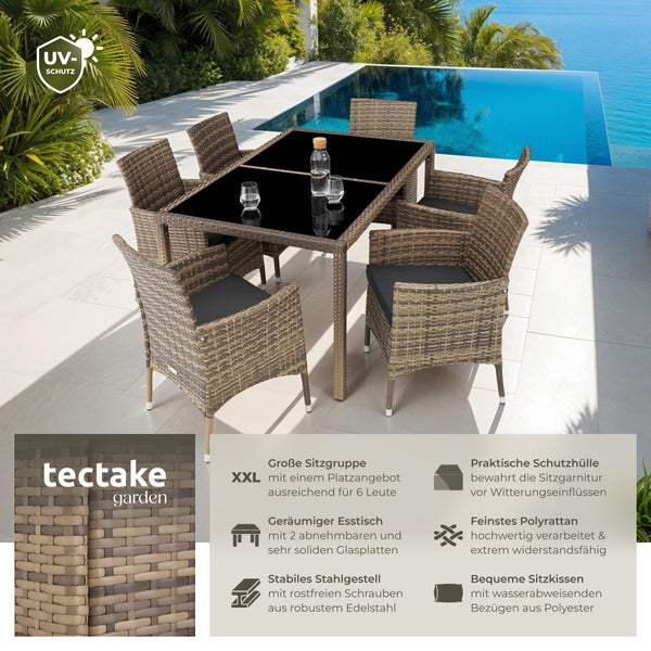 Rattan Sitzgruppe tectake Porto inklusive Schutzhülle für 6 Personen natur/dunkelgrau