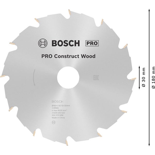Bosch Pro Construct Wood Kreissägeblatt, 180 Millimeter Durchmesser