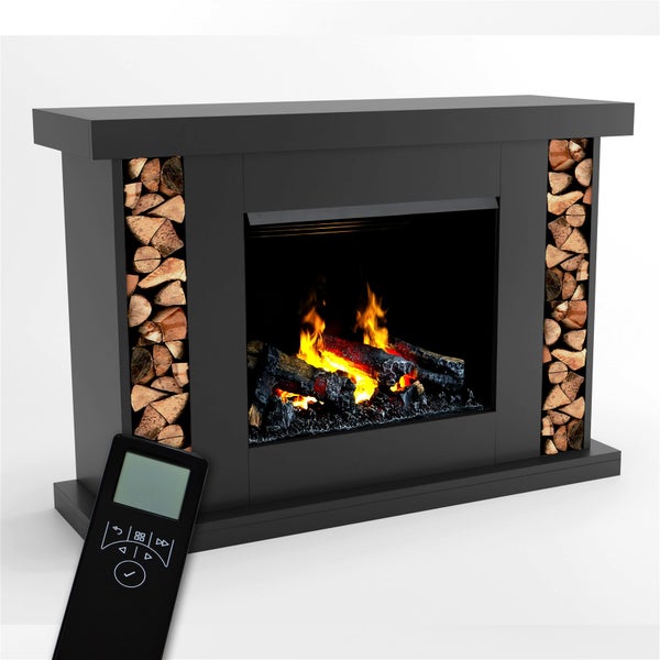 GLOW FIRE Elektrokamin 'Ares Opti Myst' | Wasserdampf Kamin mit Heizung inkl. Holz in schwarz als Standkamin| HxBxT: 106x131x38 cm
