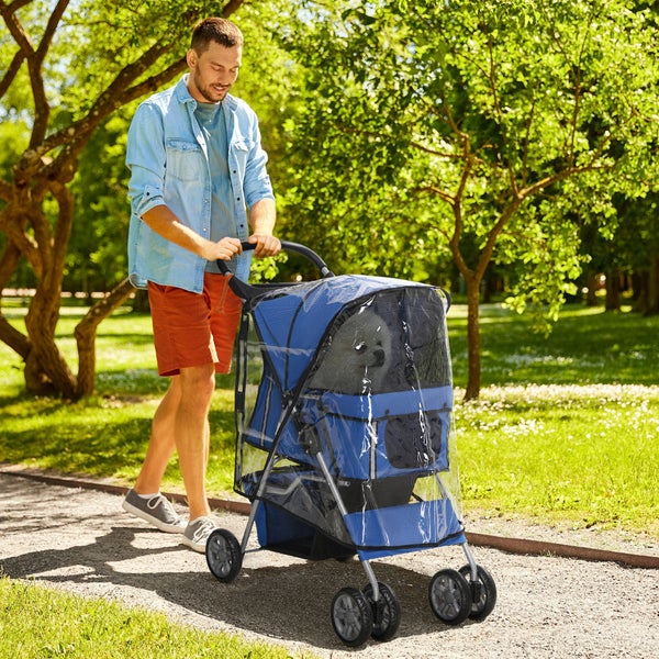 PawHut Hundebuggy, 75L x 45B x 97H cm, Oxfordstoff(100% Polyester), Stahl, Blau