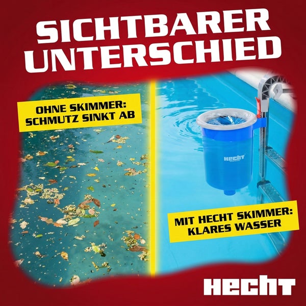 Vergleich eines Pools mit und ohne Hecht Skimmer zur Reinigung von Poolwasser