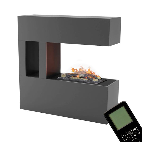 GLOW FIRE Elektrokamin 'Schiller' Pocket | Wasserdampf Kamin mit OMC 600 inkl. Holz in Grau als Raumteiler | HxBxT: 120x120x37 cm