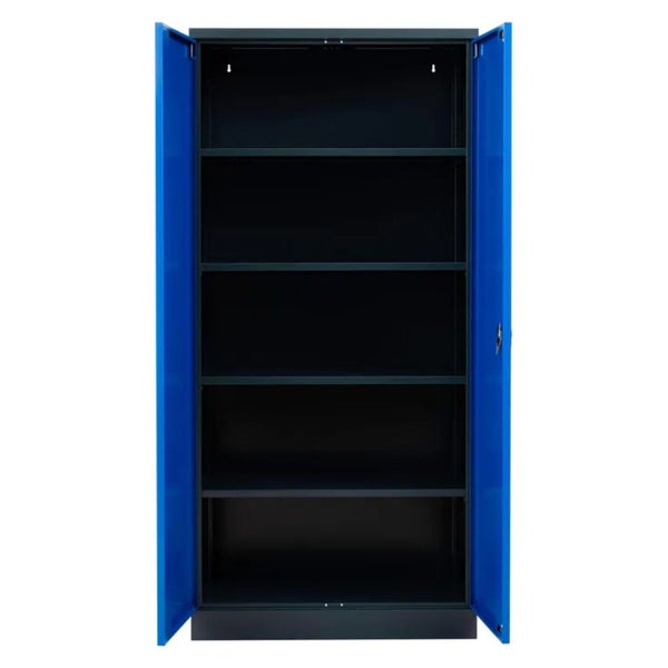 PROREGAL Stahlschrank Bee 8 Fachböden HxBxT 195 x 92 x 42 cm Pulverbeschichtetes Fachbodenmaterial Schwarz & Blau