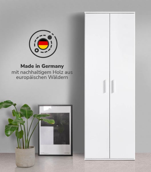 mokebo Garderobenschrank in Weiß 'Der Lange', Flurschrank mit Kleiderstange oder Mehrzweckschrank