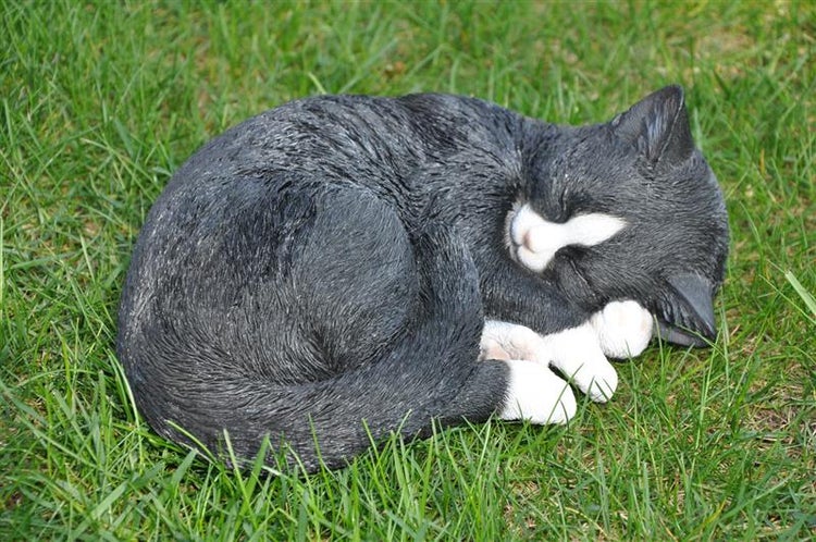 Gartenfigur Dekofigur schlafende Katze schwarz