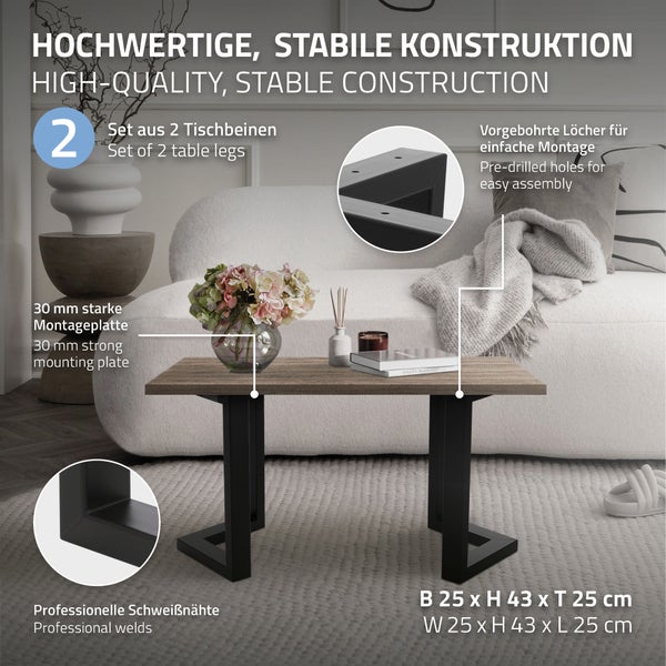 ML-Design 2er Set Tischkufen ARROW B25xH43 cm V-Form, Metall, Schwarz, Industriedesign,  Kufengestell für Couchtisch & Sitzbank, Tischgestell Tischbeine Tischuntergestell Möbelfüße für DIY-Projekte