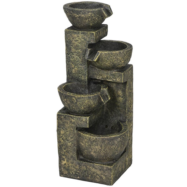 Outsunny Gartenbrunnen, Springbrunnen mit Einstellbarer Strömung, 4 Stufen, für Garten, Gartenteich, Terrasse, 25L x 24B x 60H cm, Kunstharz, Schwarz