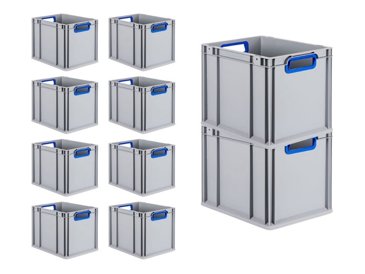 PROREGAL Spar Set 10x Eurobox Nextgen Color HxBxT 32 x 30 x 40 cm 30 Liter Griffe Blau Offen Glatter Boden Eurobehälter Transportbox