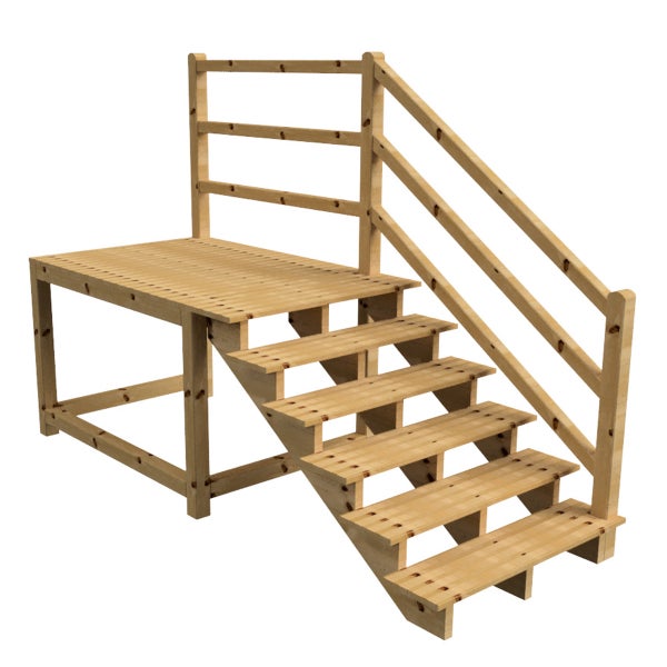 Holzterrasse mit Treppe und Geländer