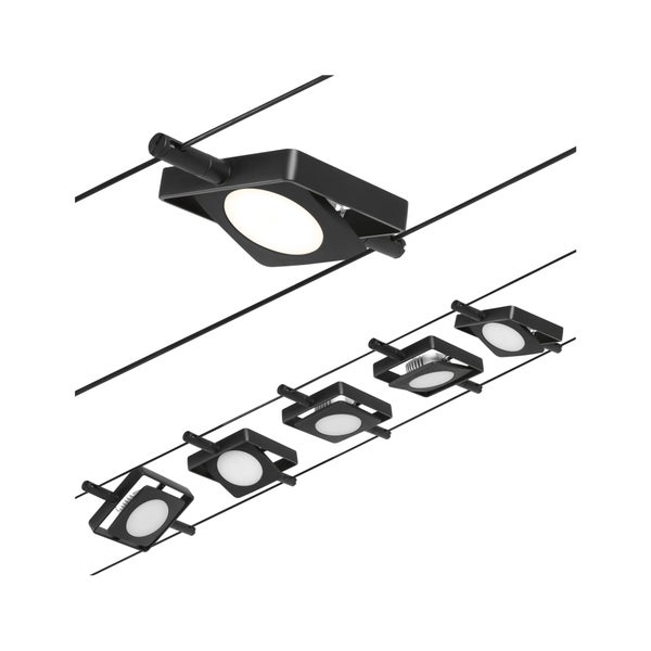 CorDuo LED Seilsystem MacLED Basisset 5x250lm 5x4,5W 3000K 230/12V Schwarz matt, Chrom