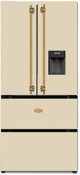 Freistehender Kühlschrank mit Doppeltür, Gefrierfach und integriertem Wasserspender im Retro Design