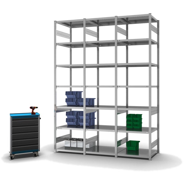 PROREGAL Fachbodenregal Stecksystem T-Profil Medium-Duty Grundregal HxBxT 300 x 75 x 60 cm 7 Ebenen Fachlast 240 kg Beidseitig Nutzbar Verzinkt