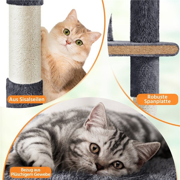 Katzenkratzbaum mit Sisalseilen, robuster Spanplatte und Plüschbezug